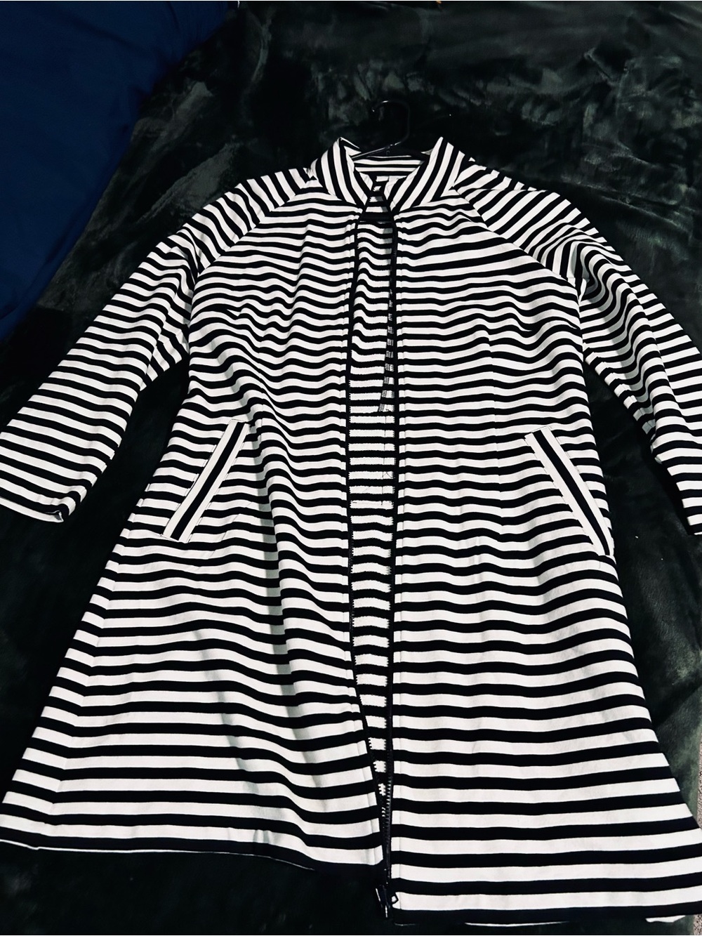Cabi Striped Long sleeve full zip dress in Black & White striped Size Medium